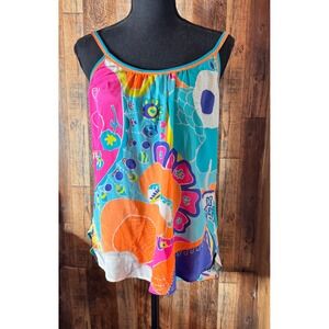 Trina Turk Silk Sleeveless Top Colorful Print Vibrant Tank Blouse-S